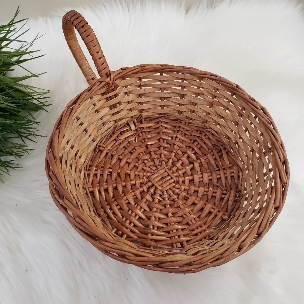 Rattan wicker basket side handle boho wall art